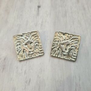 Vintage Anne Klein Silver Classic Lion Square Earrings